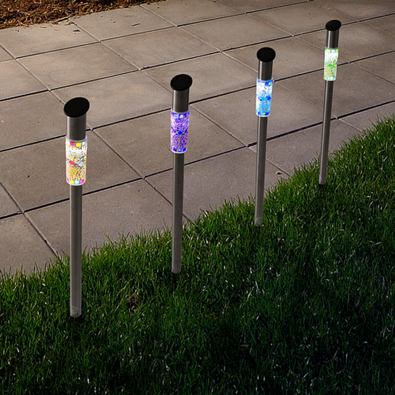 Nature Spring - Solar Outdoor LED Light, Stainless Steel Mosaic Column Path and Walkway Lights For Landscape, Patio, Pathways - mosaic