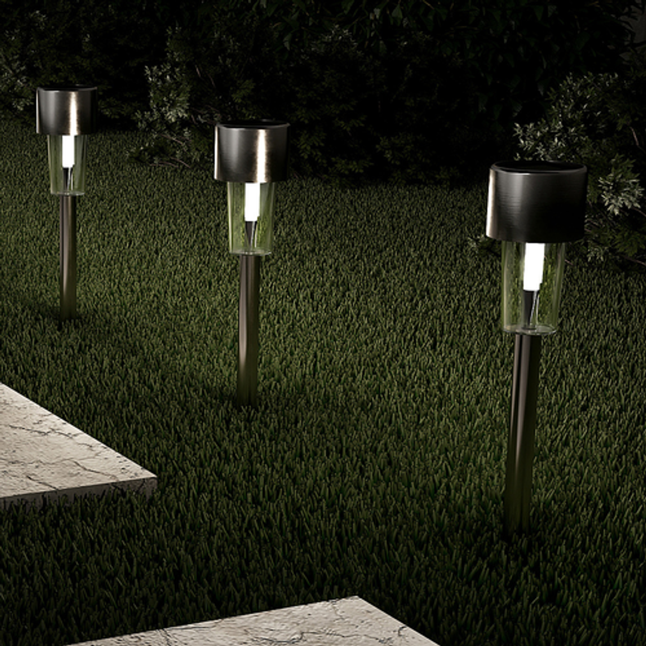 Nature Spring - Solar Path Lights - 12.2” Stainless Steel Outdoor Stake Lighting for Garden, Landscape, Driveway, Walkway - Set of 12 - Brushed Aluminum