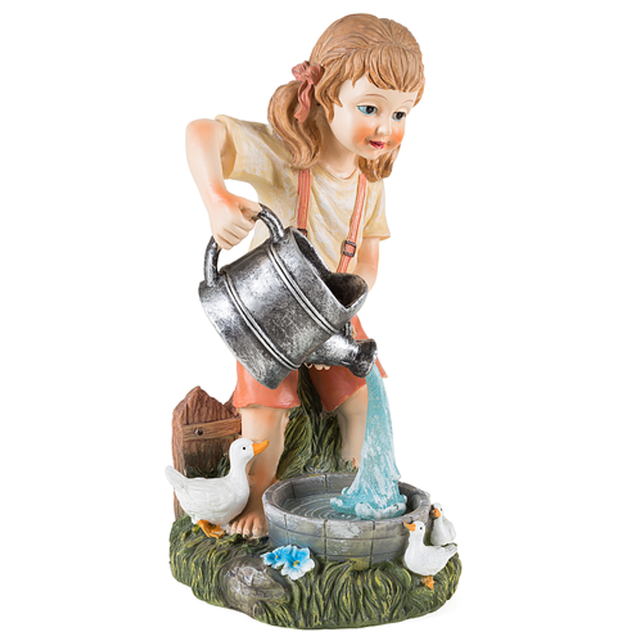 Nature Spring - Yard Décor, Solar Outdoor LED Light and Statue for Garden, Patio, Lawn, and Yard – Little Girl Statue - Peach