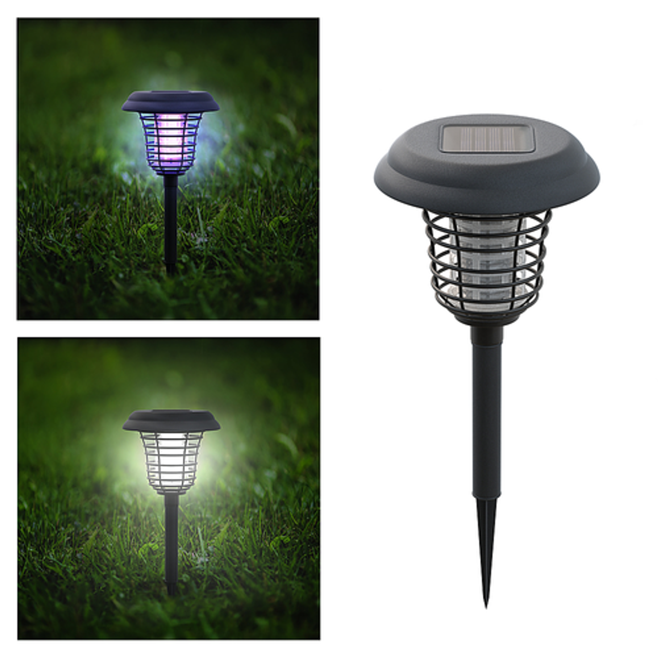Nature Spring - Solar Light, Mosquito and Insect Bug Zapper - LED/UV Radiation Outdoor Stake Landscape Fixture for Gardens and Patios - Black