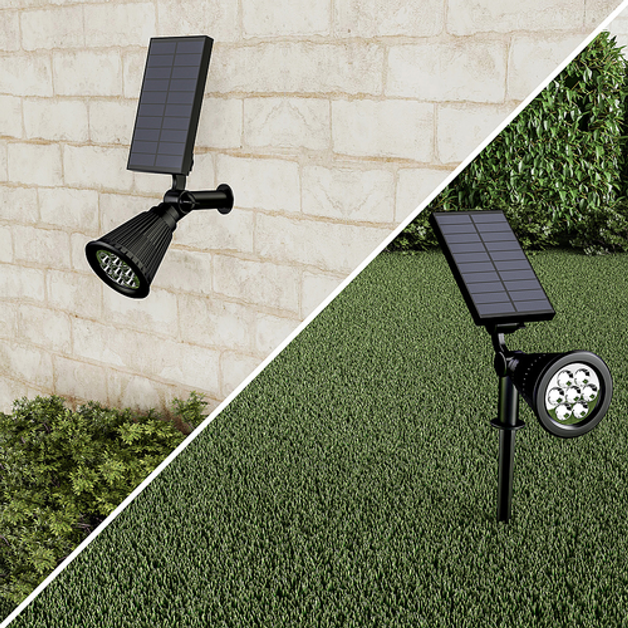 Nature Spring - Outdoor LED Solar Lights - 2 Pack - 7 Bulb Spotlights - Landscape or Wall Mount for Pools, Flags, Paths & Driveway - Black