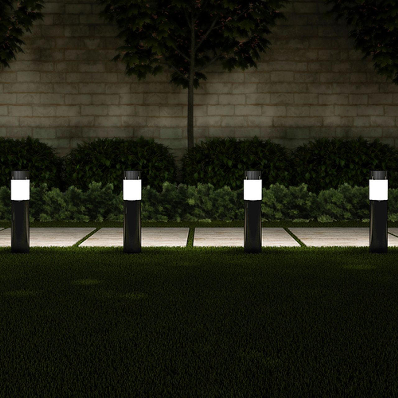 Nature Spring - Solar Path Bollard Lights, Set of 6 - 15” Stainless Steel Outdoor Stake Lighting for Garden, Landscape, Yard, Driveway - Black