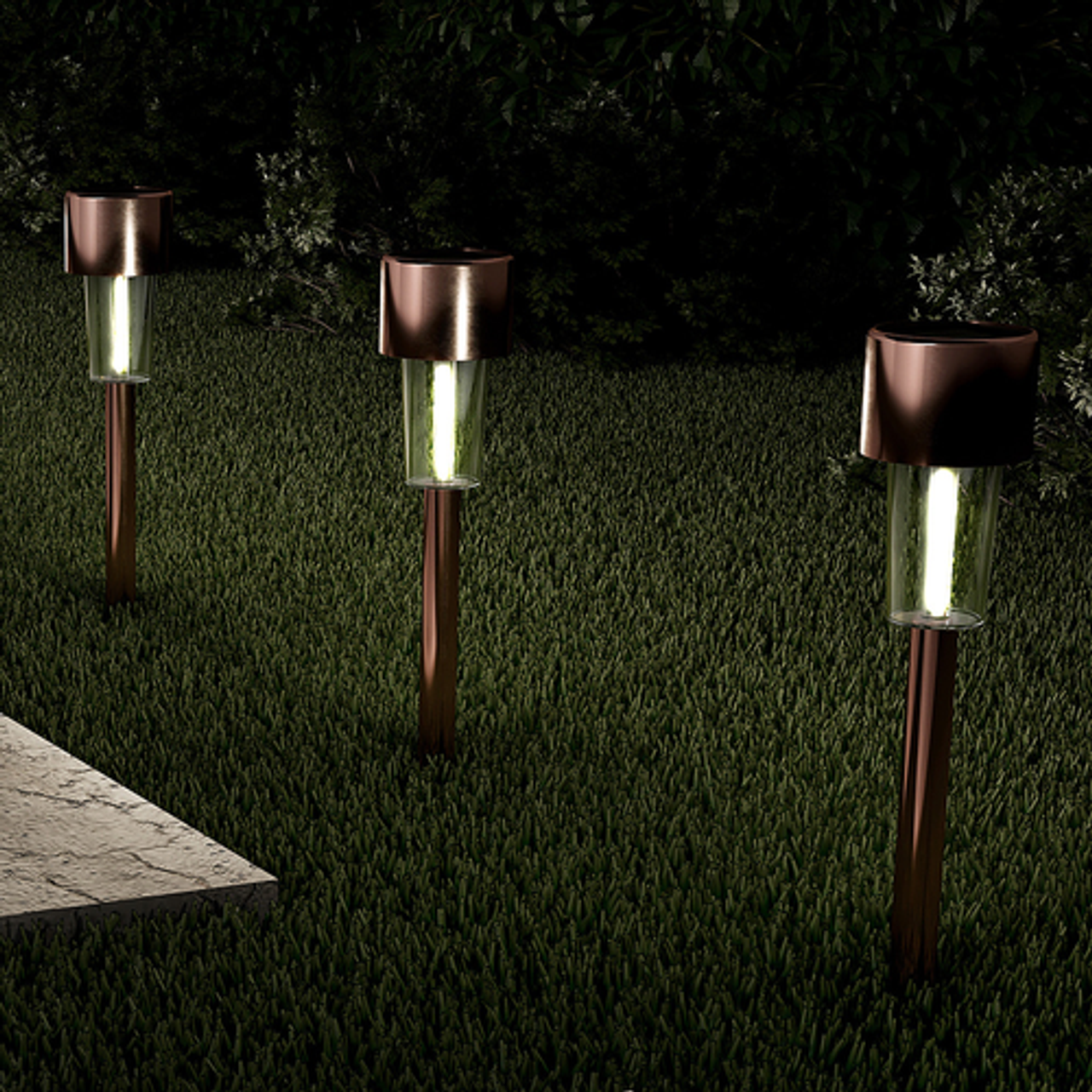 Nature Spring - Solar Path Lights - 12.2” Stainless Steel Outdoor Stake Lighting for Garden, Landscape, Driveway, Walkway - Set of 12 - Bronze