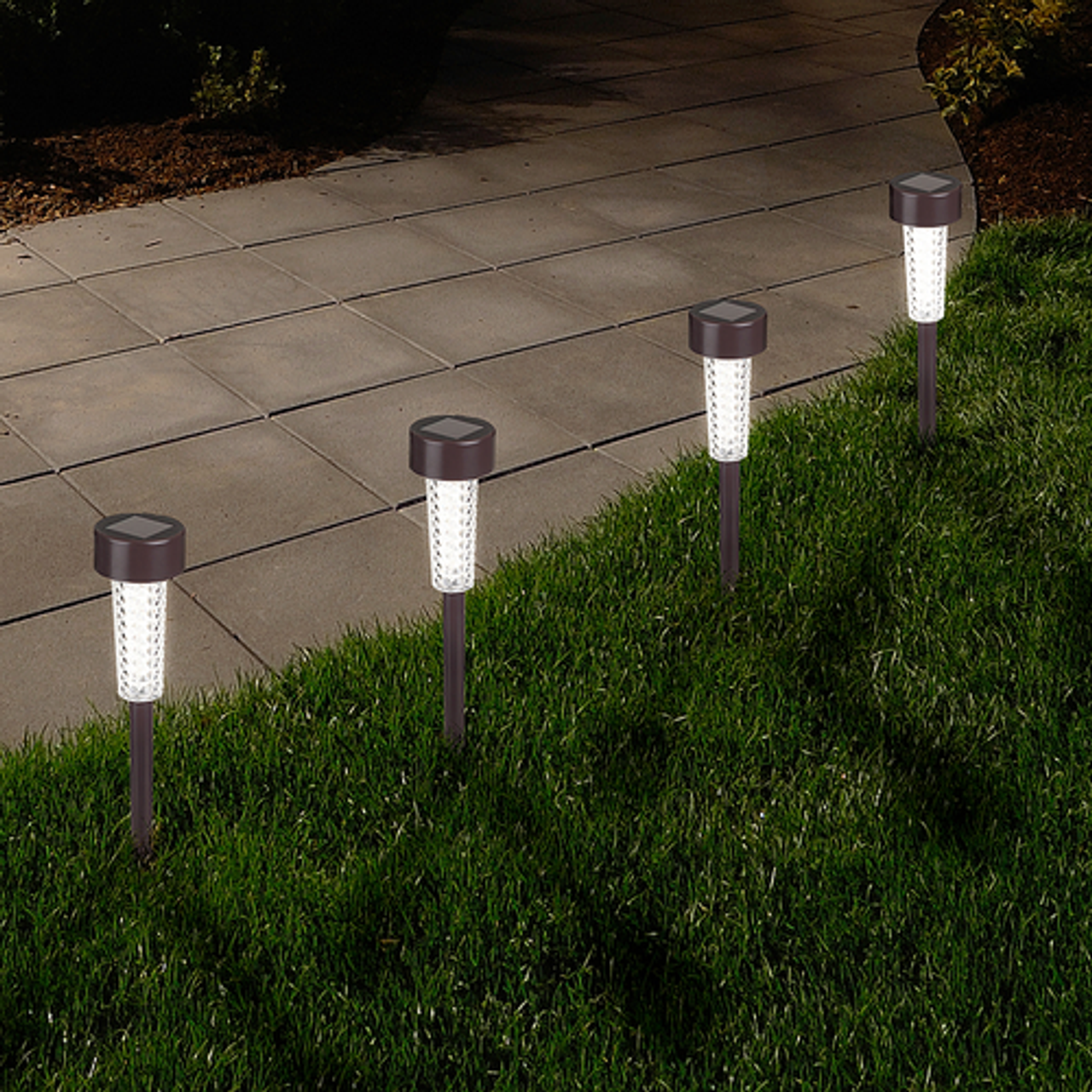 Nature Spring - Solar Powered Lights (Set of 6) - LED Outdoor Stake Spotlight Fixture for Gardens, Pathways, and Patios - Bronze - Bronze