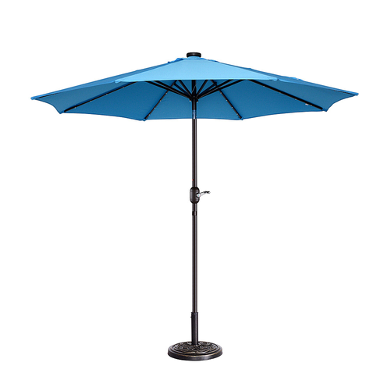 Nature Spring - 9' LED Lighted Outdoor Patio Umbrella with 8 Steel Ribs and Push Button Tilt, Solar Powered Market Umbrella by (Blue) - Blue