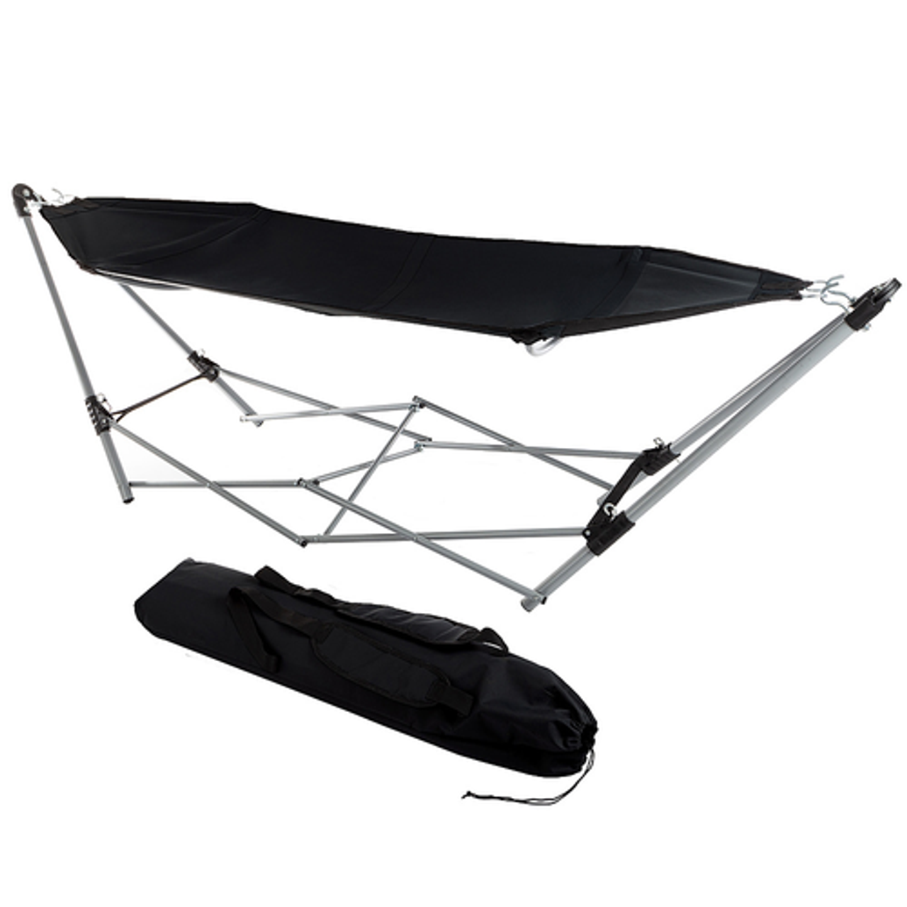 Hastings Home - Portable Hammock with Stand - Folds and Fits into Included Carry Bag for Easy Travel- Perfect for Backyard, Pool, Beach - Black