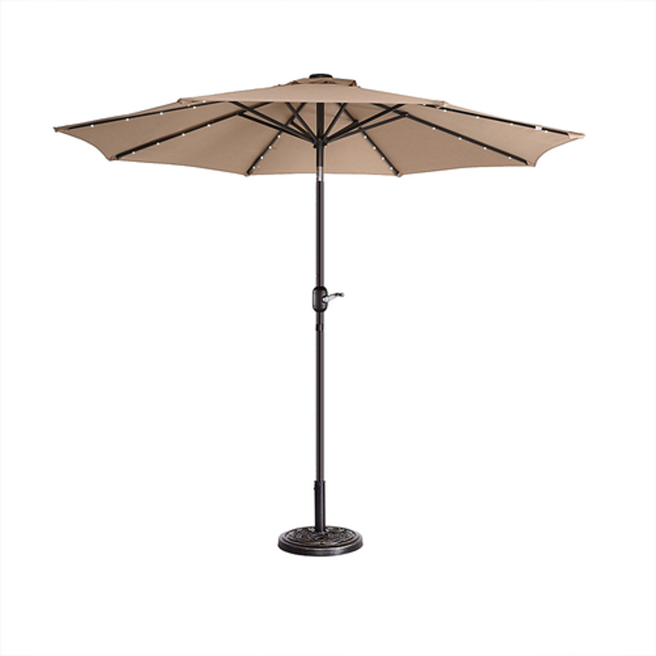 Nature Spring - 9' LED Lighted Outdoor Patio Umbrella with 8 Steel Ribs and Push Button Tilt, Solar Powered Market Umbrella by (Beige) - Beige