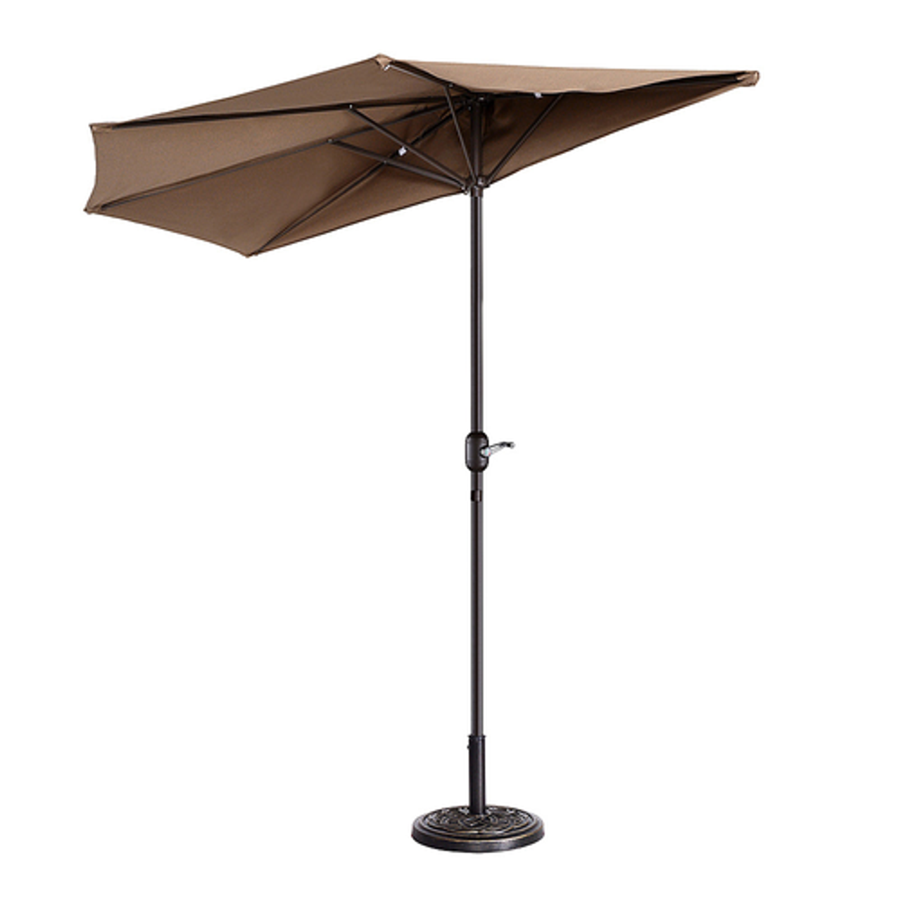 9' Outdoor Patio Half Umbrella with 5 Ribs, Fade Resistant Condo or Townhouse Umbrella by Nature Spring (Brown) - Brown