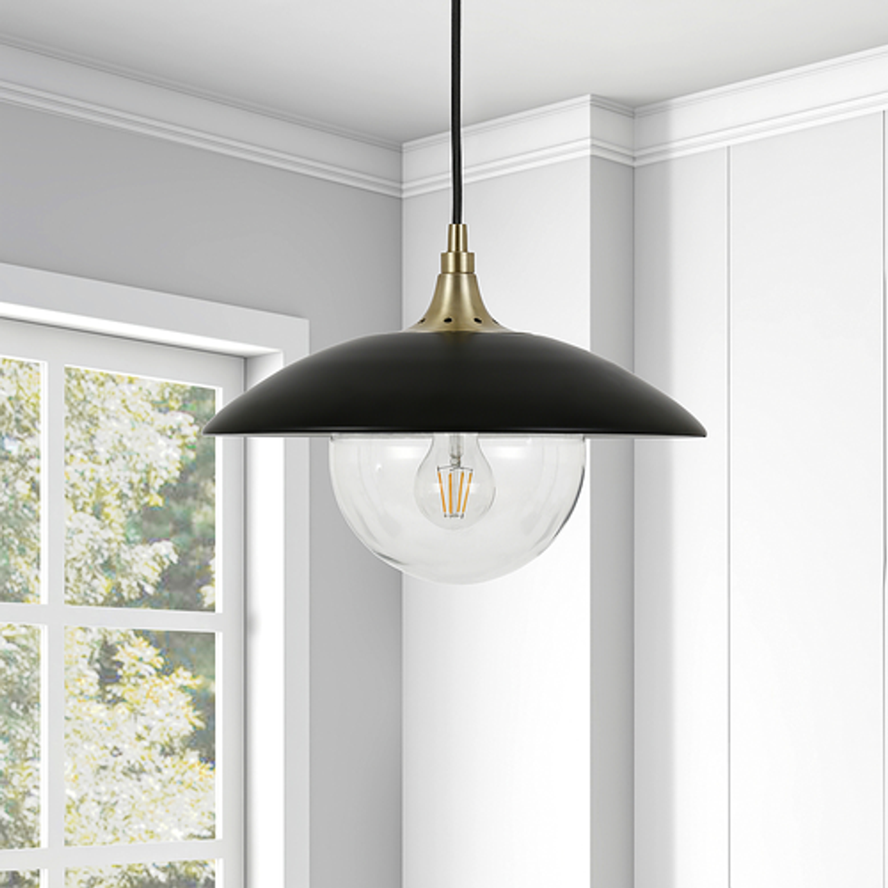 Camden&Wells - Alvia Clear Glass Pendant - Matte Black/Brass