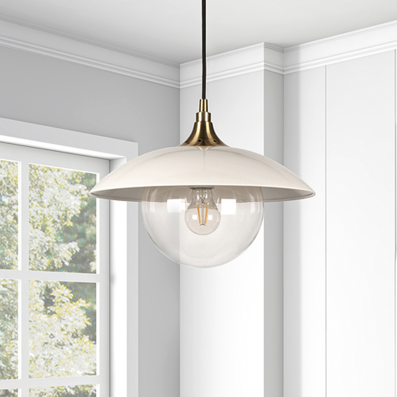 Camden&Wells - Alvia Clear Glass Pendant - Pearled White/Brass