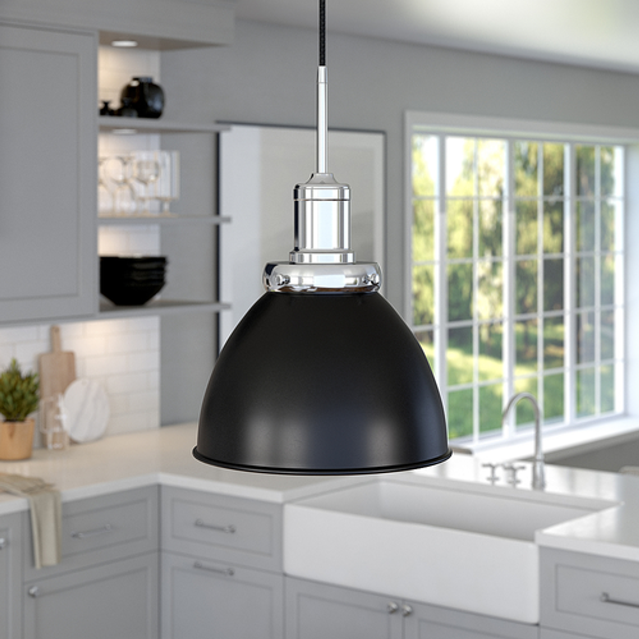 Camden&Wells - Madison 12" Metal Pendant - Blackened Bronze/Polished Nickel