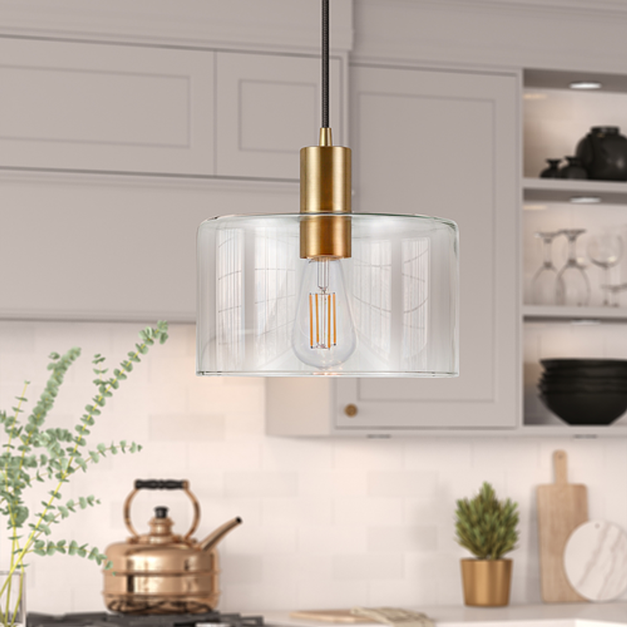 Camden&Wells - Henri Clear Glass Pendant - Brass