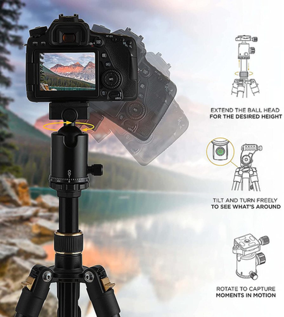 Kodak Photo Gear 63" Tripod and Monopod with 360° Ball Head - Premium Professional 2-in-1 Aluminum Camera Stand - Black
