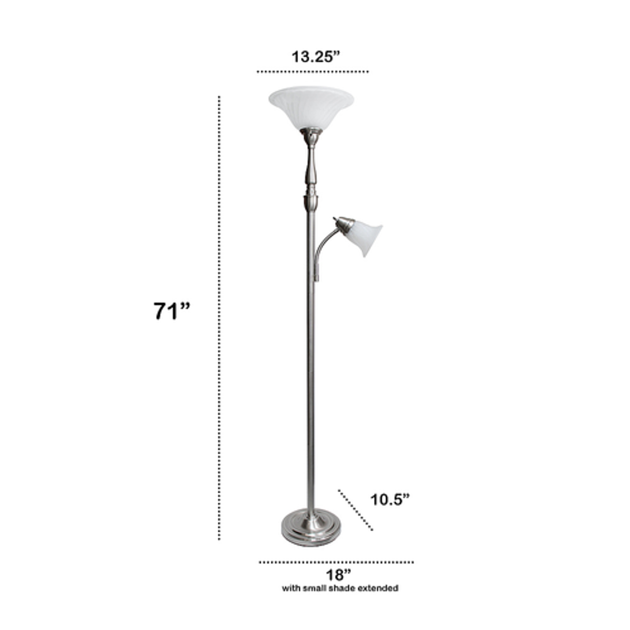 Lalia Home Torchiere Floor Lamp with Reading Light and Marble Glass Shades, Brushed Nickel - BRUSHED NICKEL/WHITE SHADES