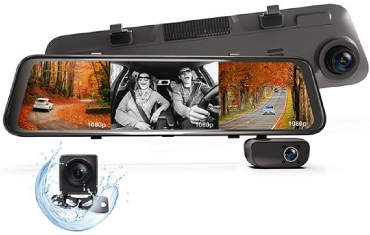 Rexing - M3 1080p 3-Channel Mirror Dash Cam with Smart BSD GPS - Black