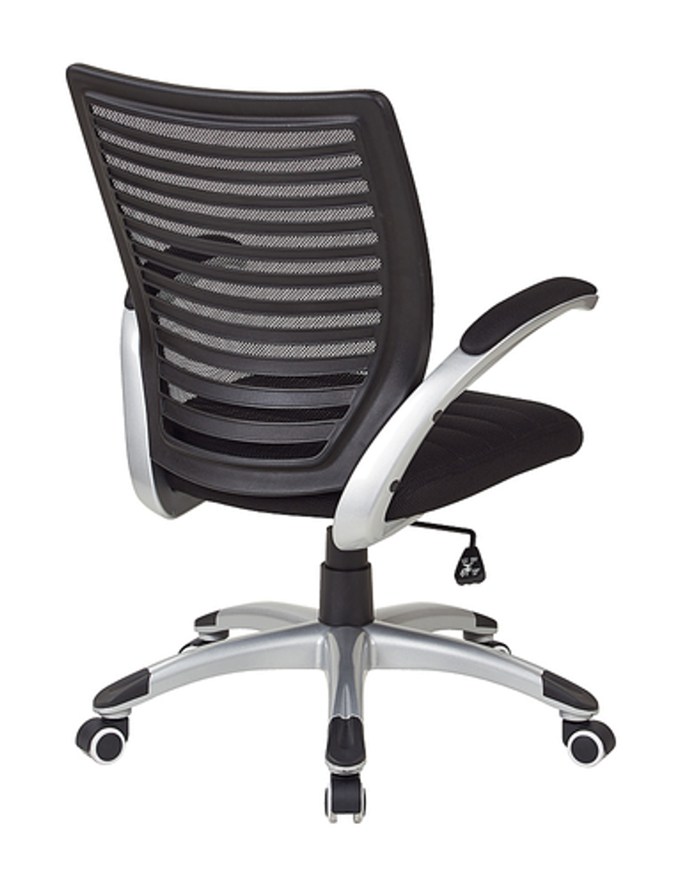 OSP Home Furnishings - Mesh Seat and Screen Back Managers Chair with Padded Silver Arms and Nylon Base - Black