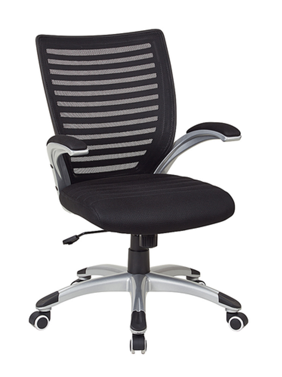 OSP Home Furnishings - Mesh Seat and Screen Back Managers Chair with Padded Silver Arms and Nylon Base - Black