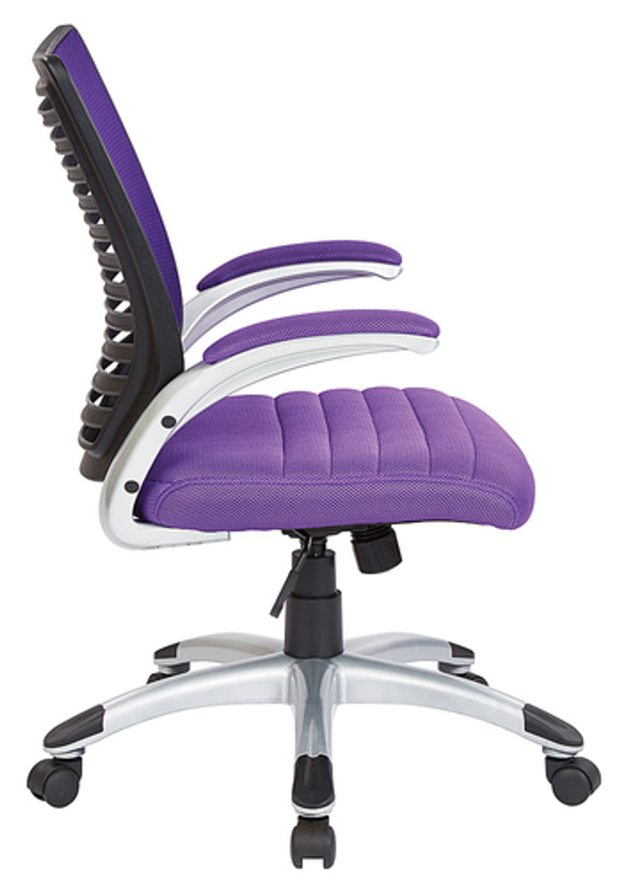 OSP Home Furnishings - Mesh Seat and Screen Back Managers Chair with Padded Silver Arms and Nylon Base - Purple