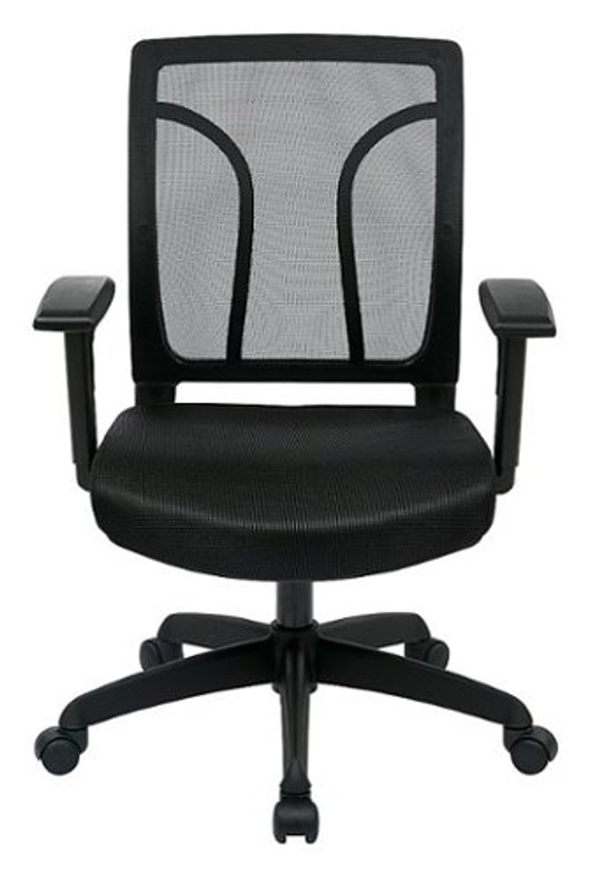 OSP Home Furnishings - Screen Back Chair with Mesh Seat with Height Adjustable Arms - Black