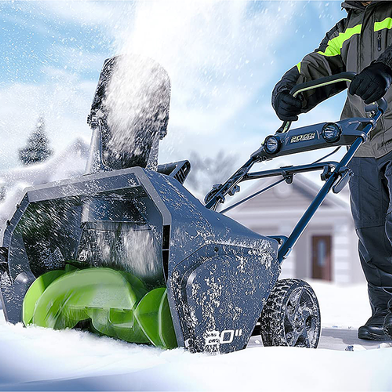 Greenworks Pro 80V 20 inch Snow Thrower with 2Ah Battery and Charger - green