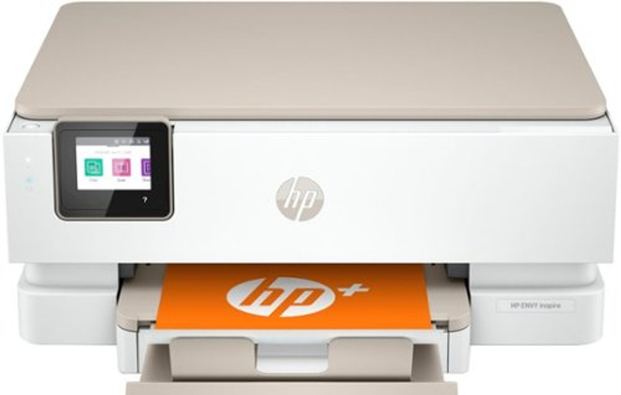 HP - ENVY Inspire 7255e All-In-One Instant Ink Ready Ink Jet Printer with 6 months of Instant Ink included with HP+ - White & Sandstone