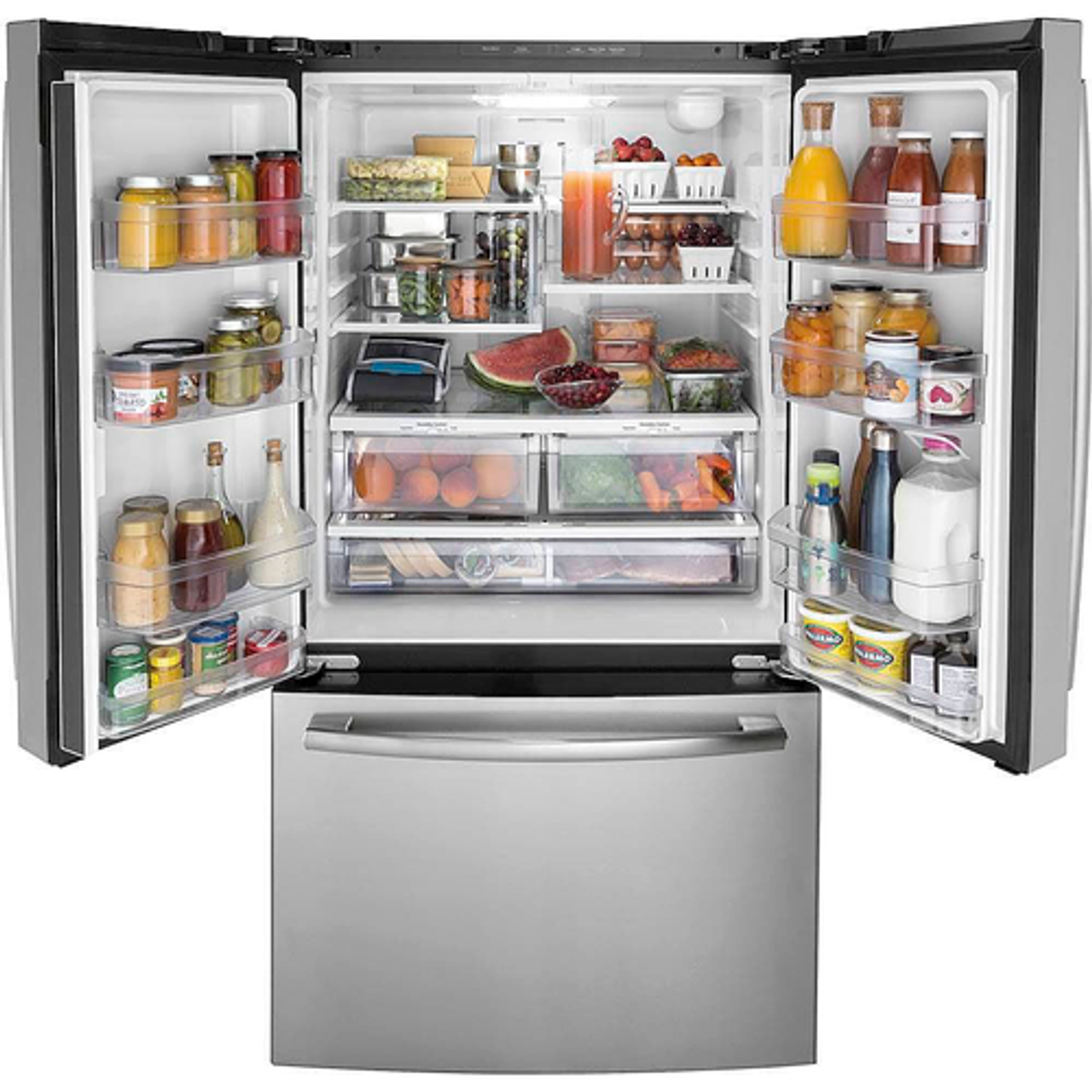 GE - 27.0 Cu. Ft. French Door Refrigerator with Internal Water Dispenser - Fingerprint resistant stainless steel