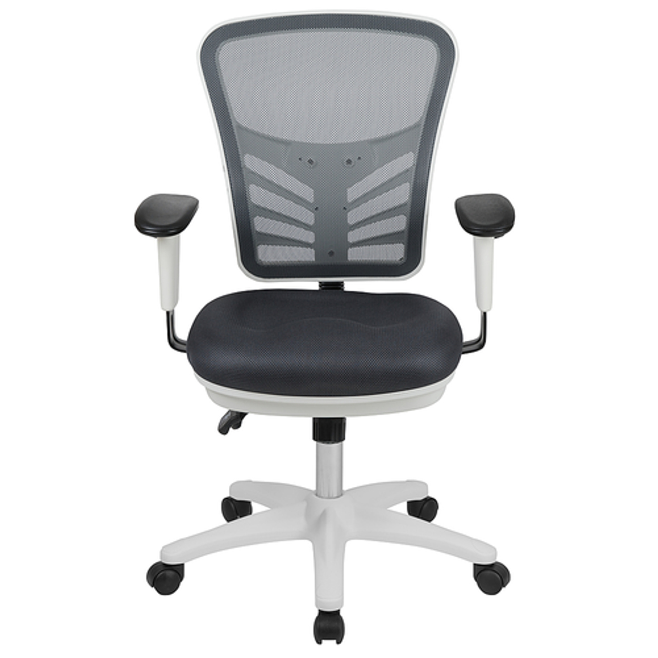 Flash Furniture - Mid-Back Dark Gray Mesh Multifunction Executive Swivel Ergonomic Office Chair with Adjustable Arms and White Frame - Dark Gray Mesh/White Frame