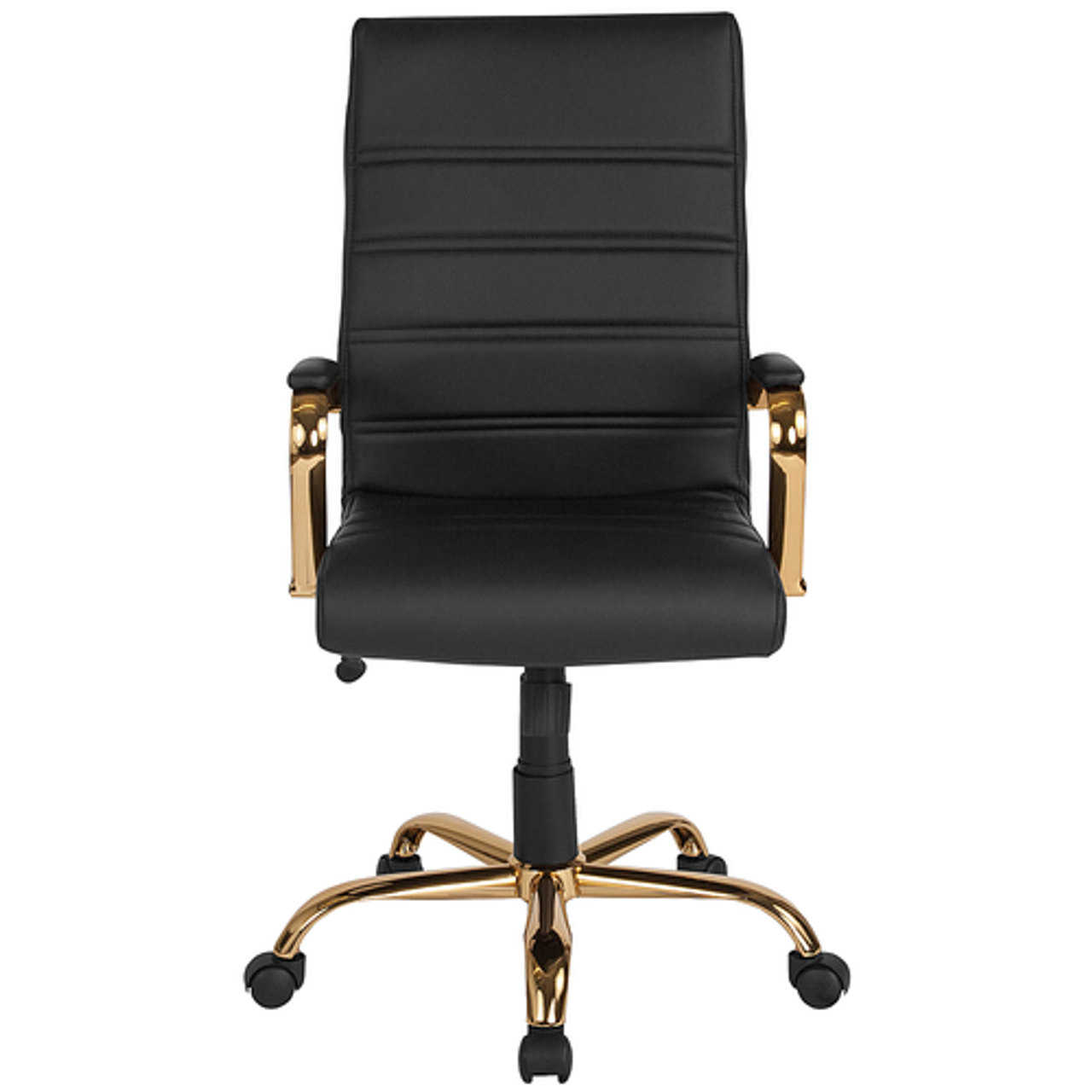 Flash Furniture - High Back Black LeatherSoft Executive Swivel Office Chair with Gold Frame and Arms - Black LeatherSoft/Gold Frame