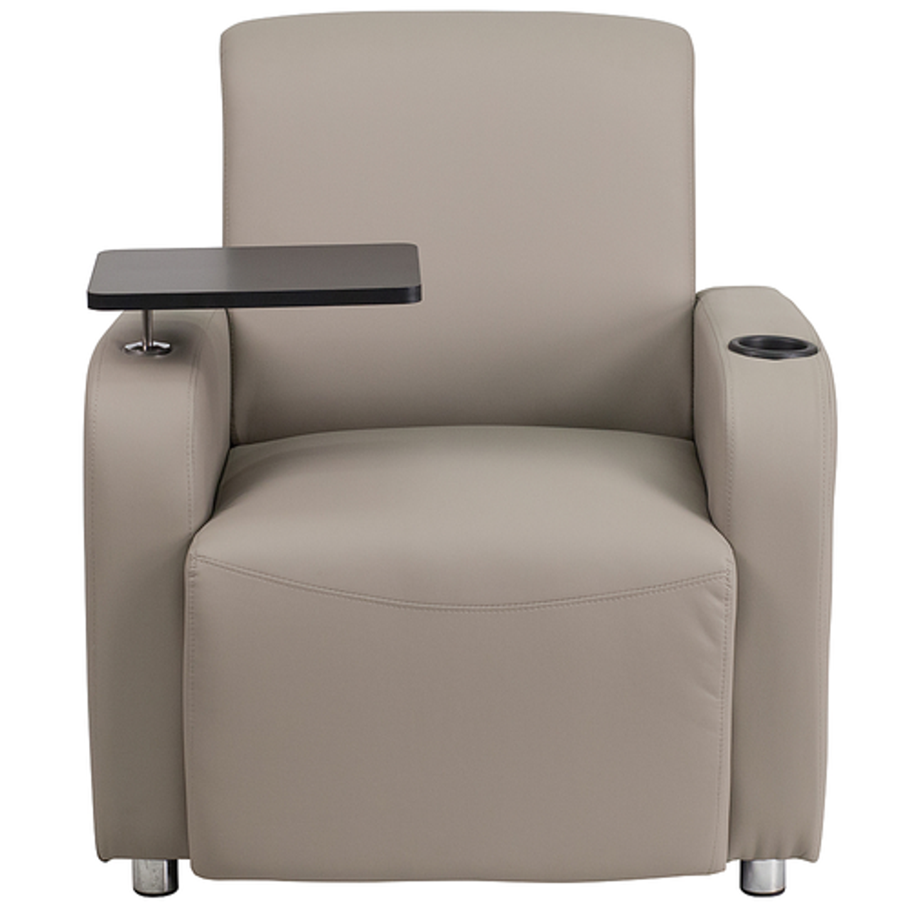 Flash Furniture - LeatherSoft Guest Chair with Tablet Arm, Chrome Legs and Cup Holder - Gray