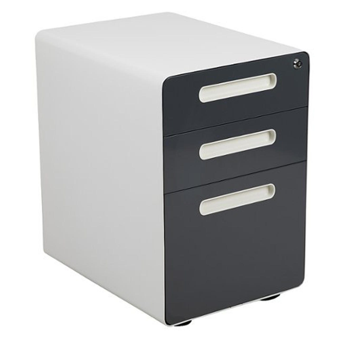 Flash Furniture - Ergonomic 3-Drawer Mobile Locking Filing Cabinet-White with Charcoal Faceplate - White and Charcoal