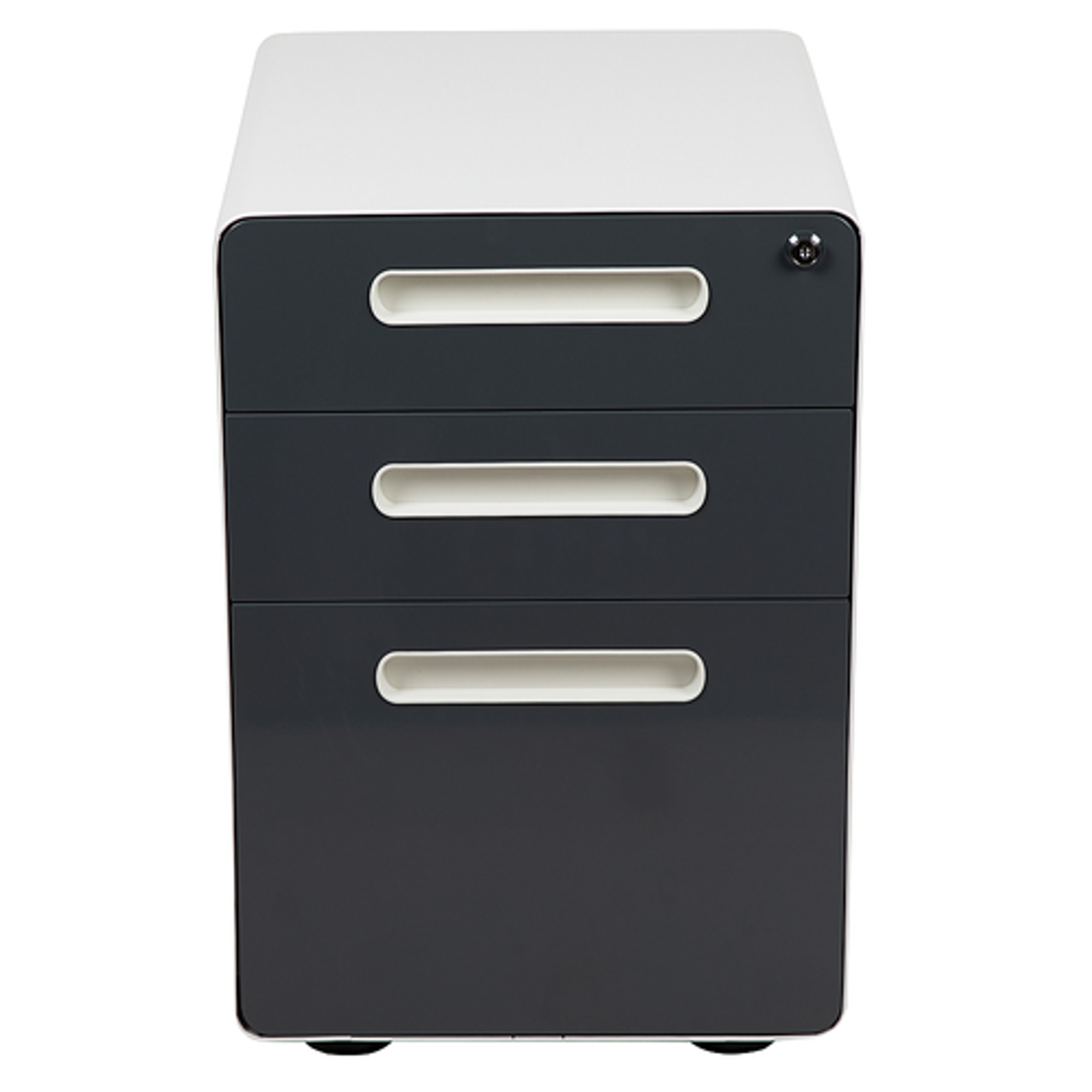 Flash Furniture - Ergonomic 3-Drawer Mobile Locking Filing Cabinet-White with Charcoal Faceplate - White and Charcoal