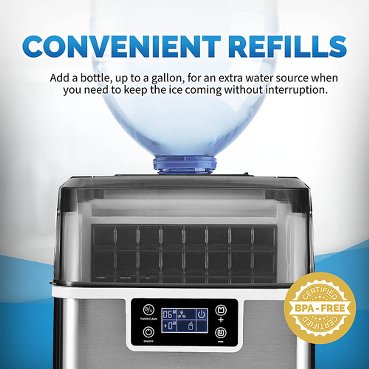 NewAir - 45 lbs. Portable Countertop Clear Ice Maker with  FrozenFall Technology - Stainless steel