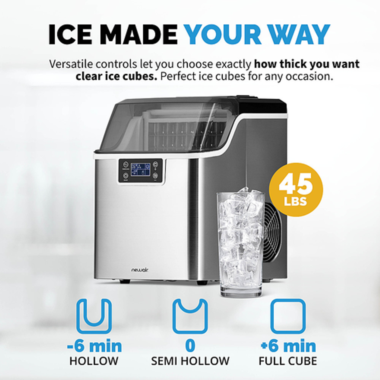 NewAir - 45 lbs. Portable Countertop Clear Ice Maker with  FrozenFall Technology - Stainless steel