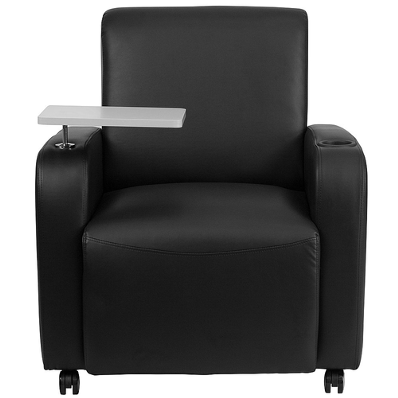 Flash Furniture - LeatherSoft Guest Chair with Tablet Arm, Front Wheel Casters and Cup Holder - Black