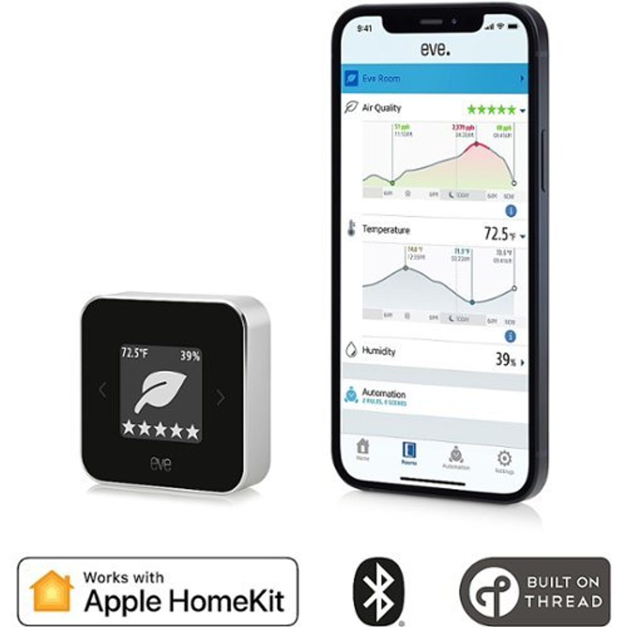 Eve Room Indoor air quality sensor with Apple HomeKit technology, Bluetooth & Thread - Silver