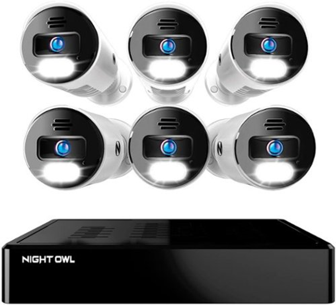 Night Owl - 8 Channel Bluetooth NVR with 6 Wired IP 4K HD Spotlight Cameras with 2-Way Audio and 2TB Hard Drive - White