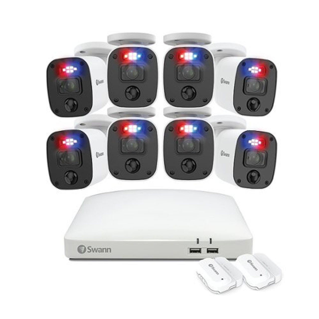 Swann - Enforcer, 8-Channel, 8-Camera, 1080p 1TB DVR Security Surveillance System with 2 WiFi Alarm Sensors - White