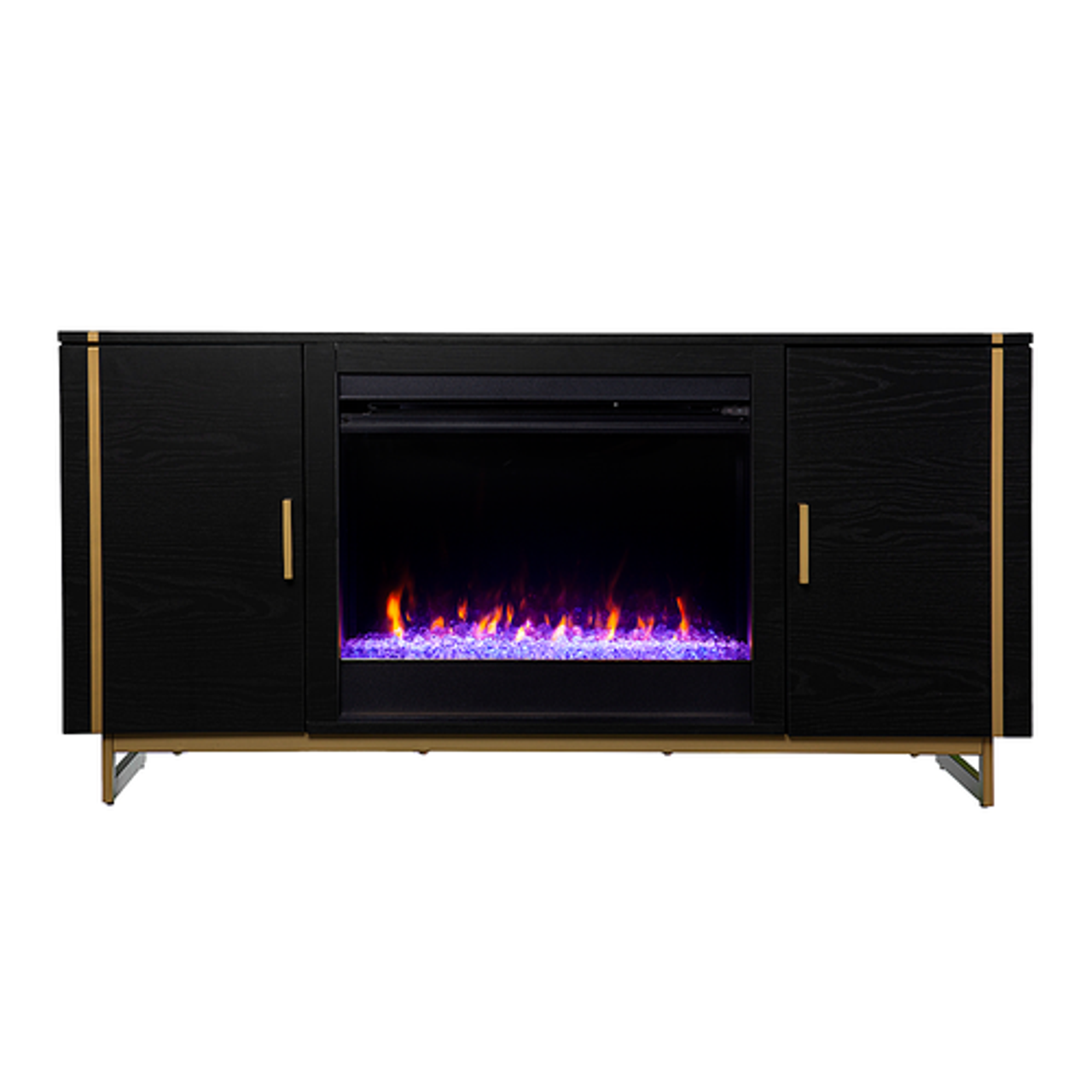 Southern Enterprises - Biddenham Color Changing Fireplace- Media Storage - Black and gold finish