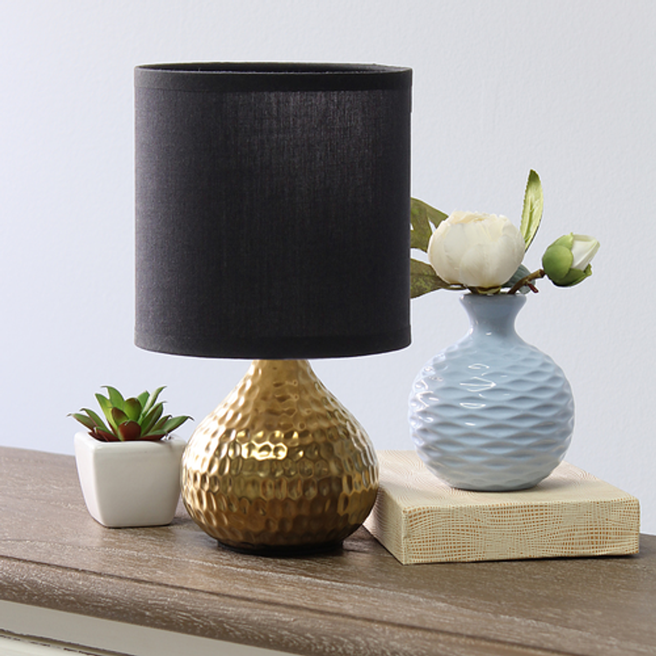 Simple Designs Hammered Gold Drip Mini Table Lamp, Black - Gold