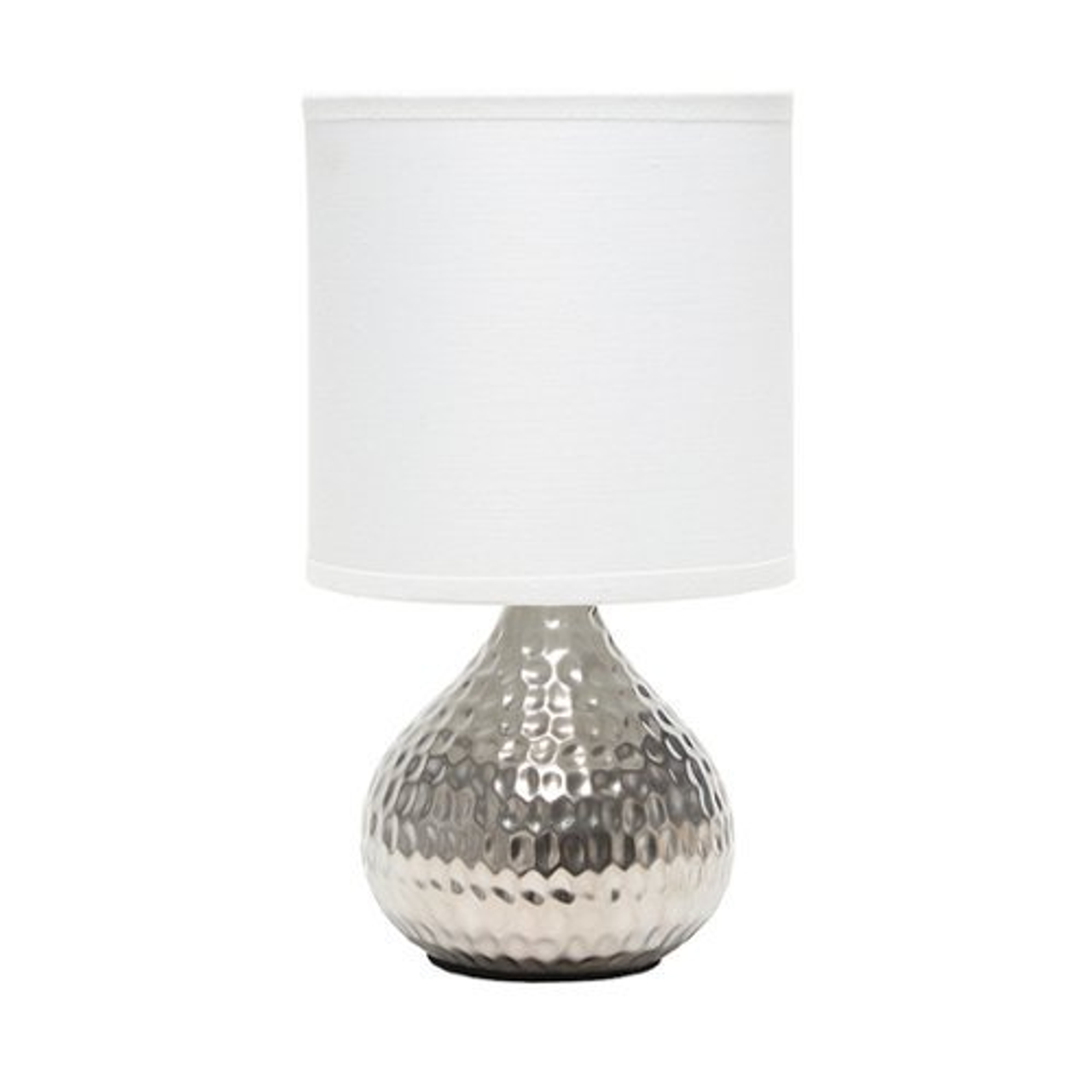 Simple Designs Hammered Silver Drip Mini Table Lamp, White - Silver
