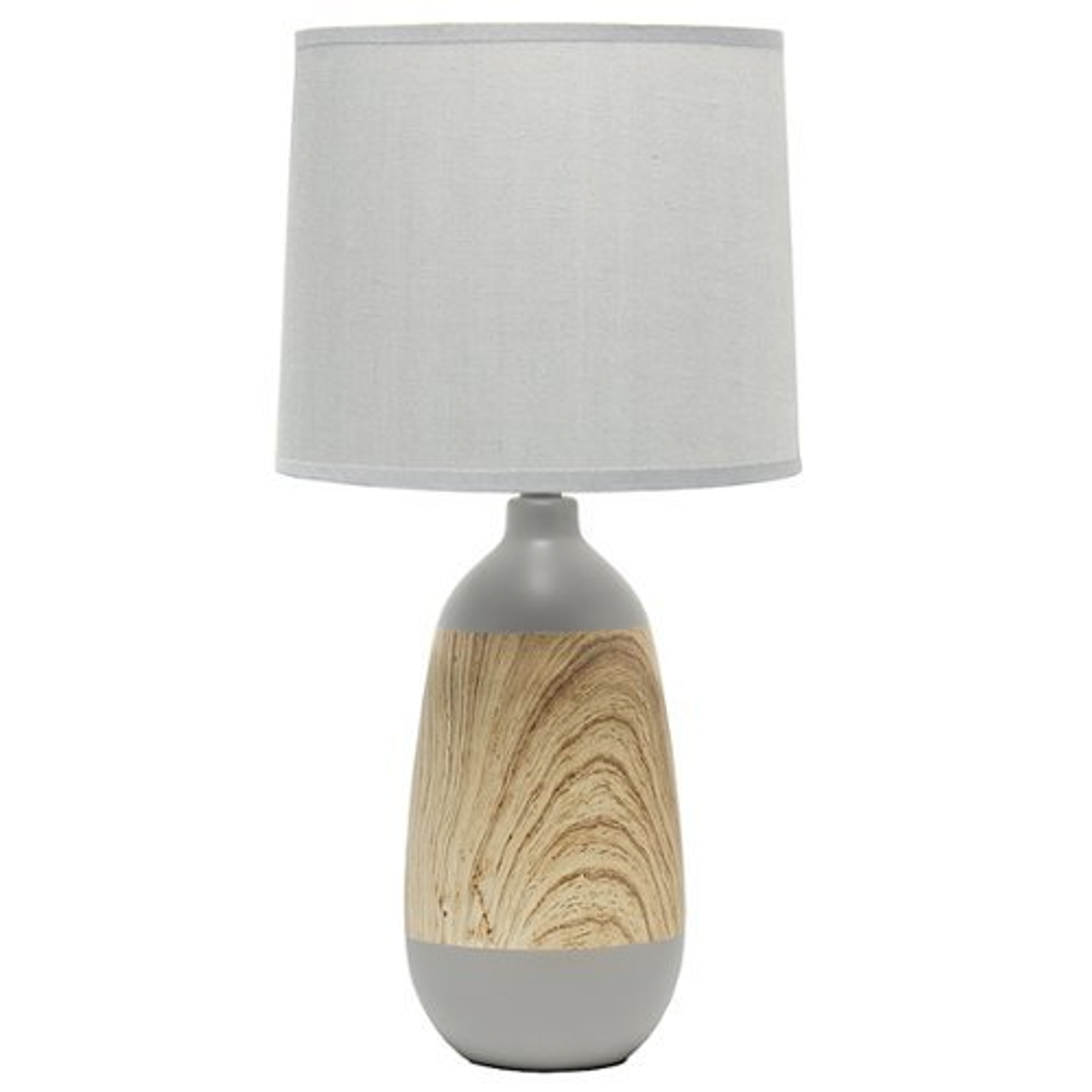 Simple Designs Ceramic Oblong Table Lamp, Light Wood and Gray - Gray/light wood