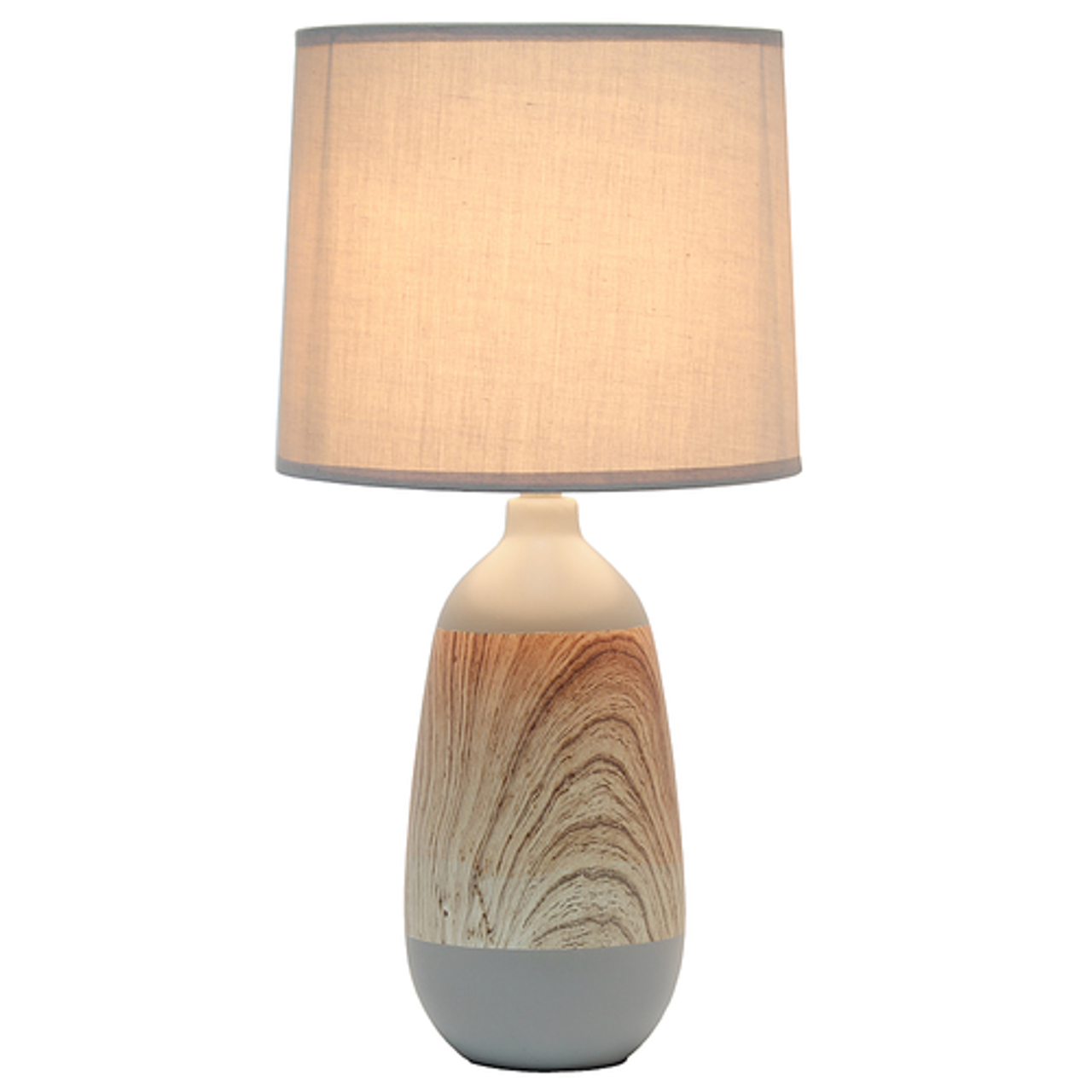 Simple Designs Ceramic Oblong Table Lamp, Light Wood and Gray - Gray/light wood