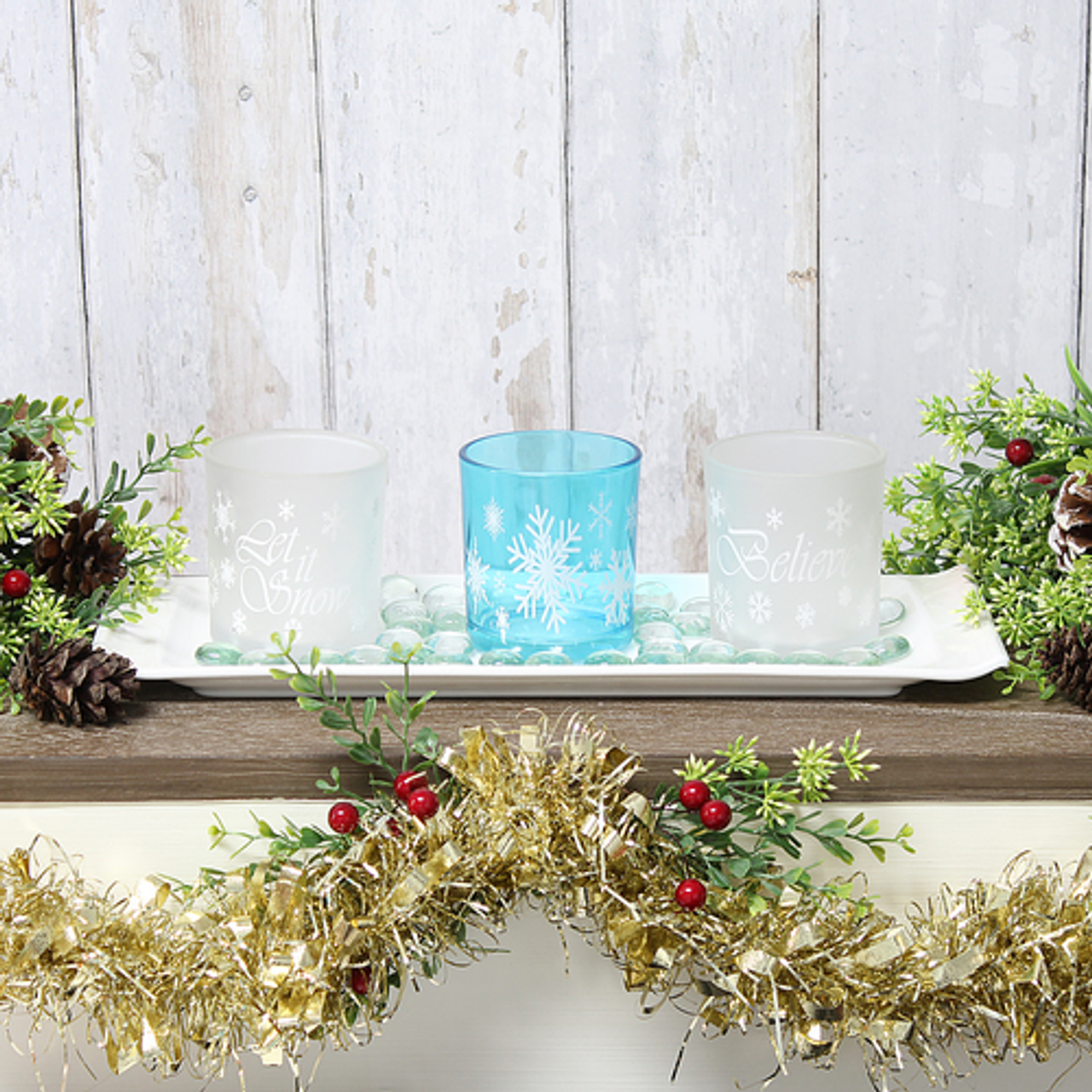 Elegant Designs Winter Wonderland Candle Set of 3, Blue Frost - Blue Frost