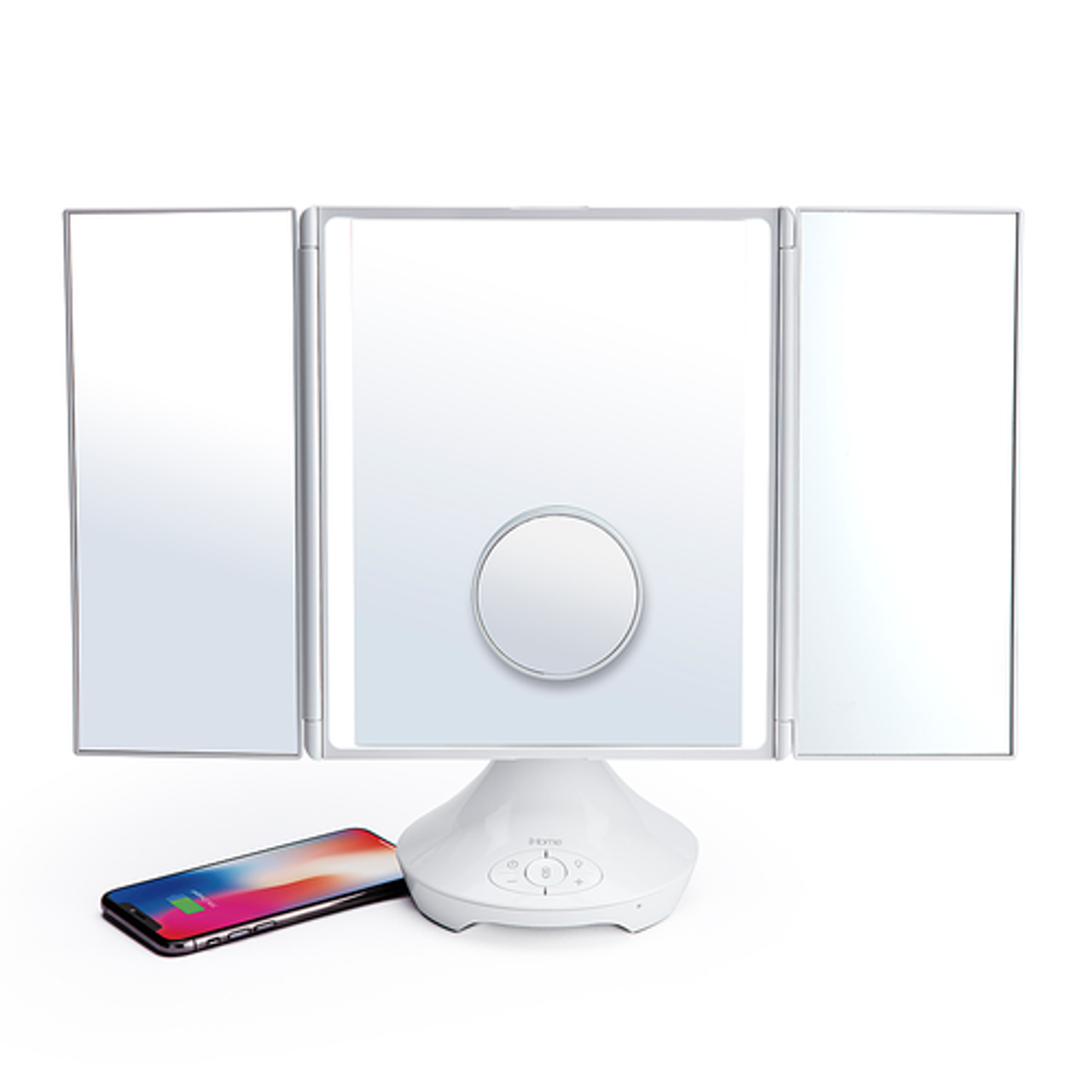 iHome - REFLECT TRIFOLD - Vanity Speaker with Bluetooth, Speakerphone, and USB Charging - White