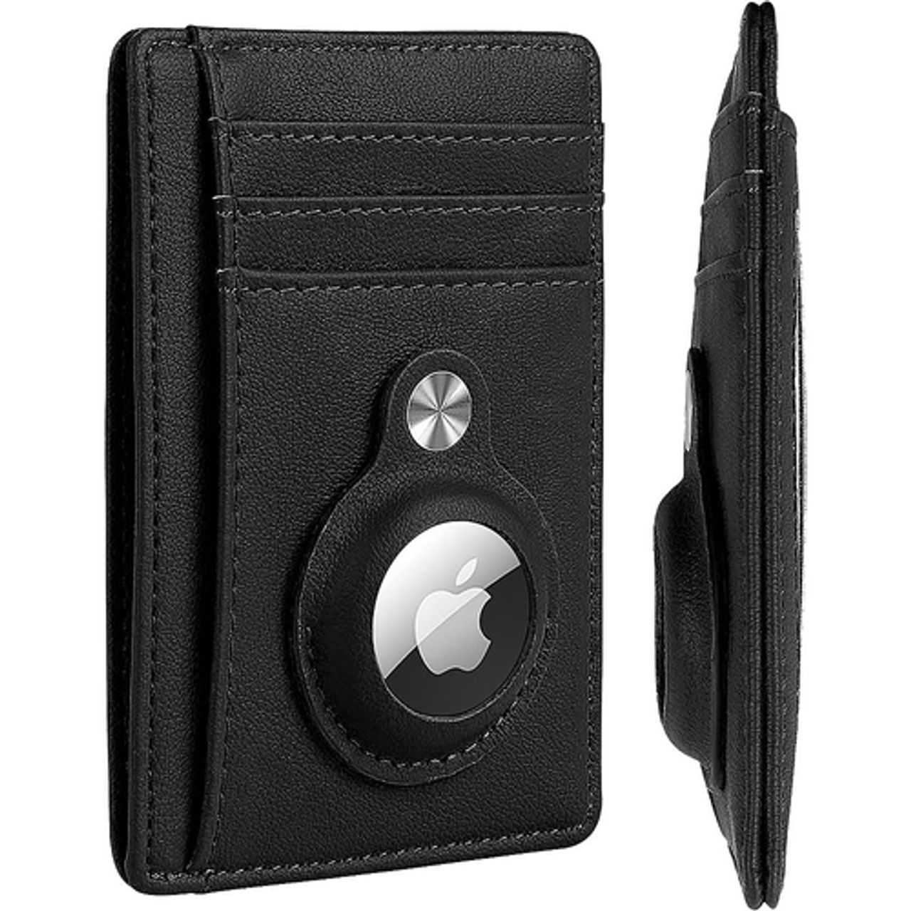 SaharaCase - Slim Genuine Leather Wallet Case for Apple AirTag - Black