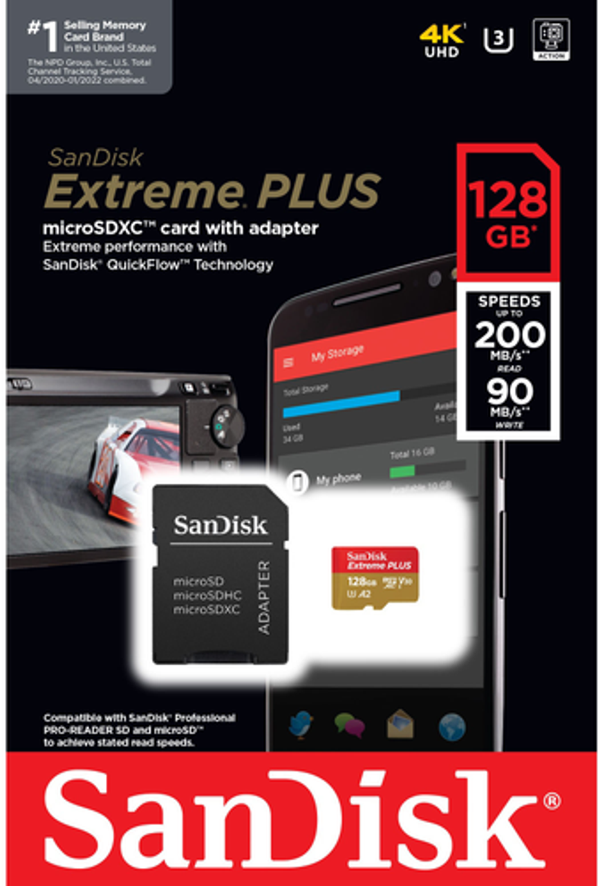 SanDisk - Extreme PLUS 128GB microSDXC UHS-I Memory Card