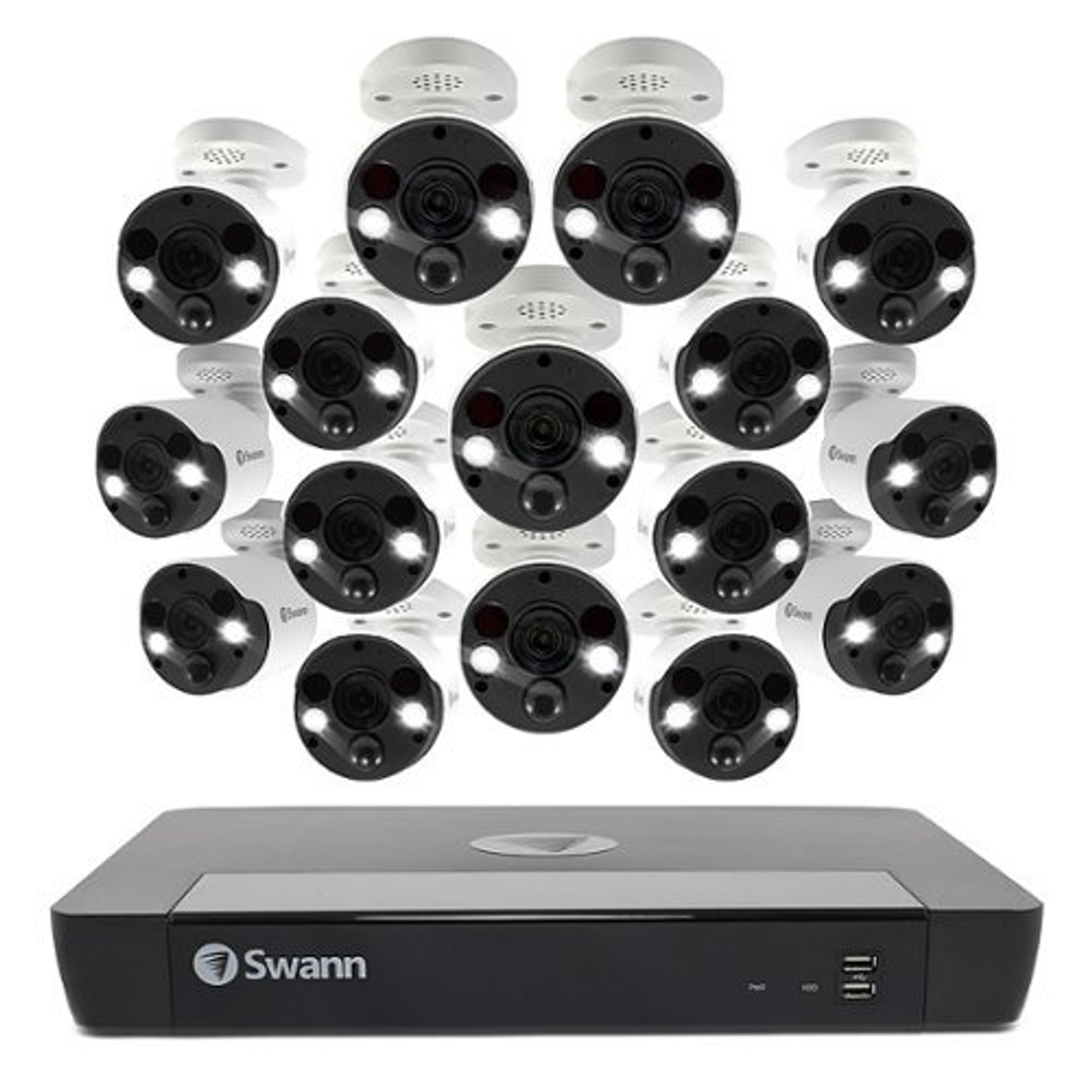 Swann - Pro 16-Channel, 16-Cameras Indoor/Outdoor Wired 4K Ultra HD 2TB NVR Security Surveillance System - White