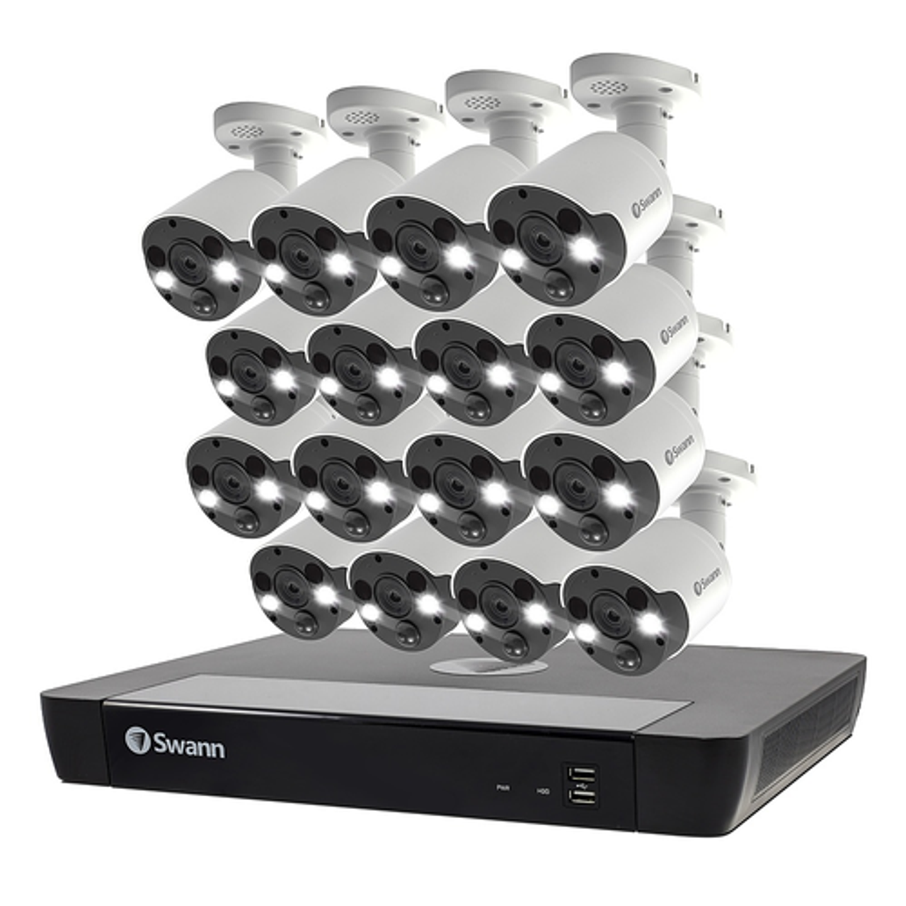 Swann - Pro 16-Channel, 16-Cameras Indoor/Outdoor Wired 4K Ultra HD 2TB NVR Security Surveillance System - White