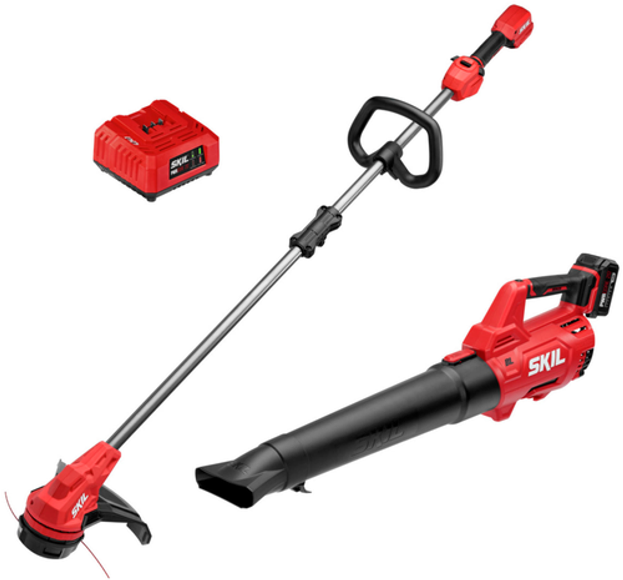 SKIL PWR CORE 20™ Brushless 20V 13-In. String Trimmer and 400 CFM Leaf Blower Kit with 4.0Ah Battery and Charger - Red/Black
