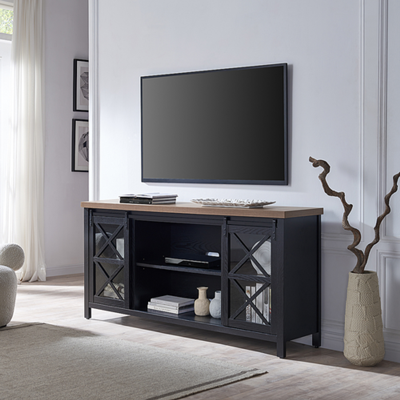 Camden&Wells - Clementine TV Stand for TVs up to 80" - Black Grain/Golden Brown